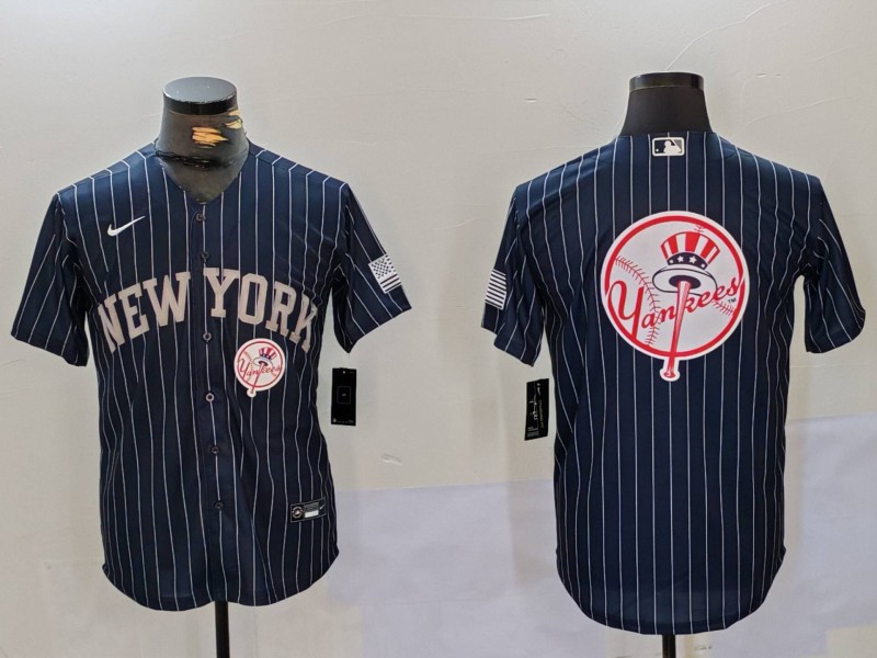 Men New York Yankees Blank Blue stripe joint name 2024 Nike MLB Jersey style 91220->indianapolis colts->NFL Jersey